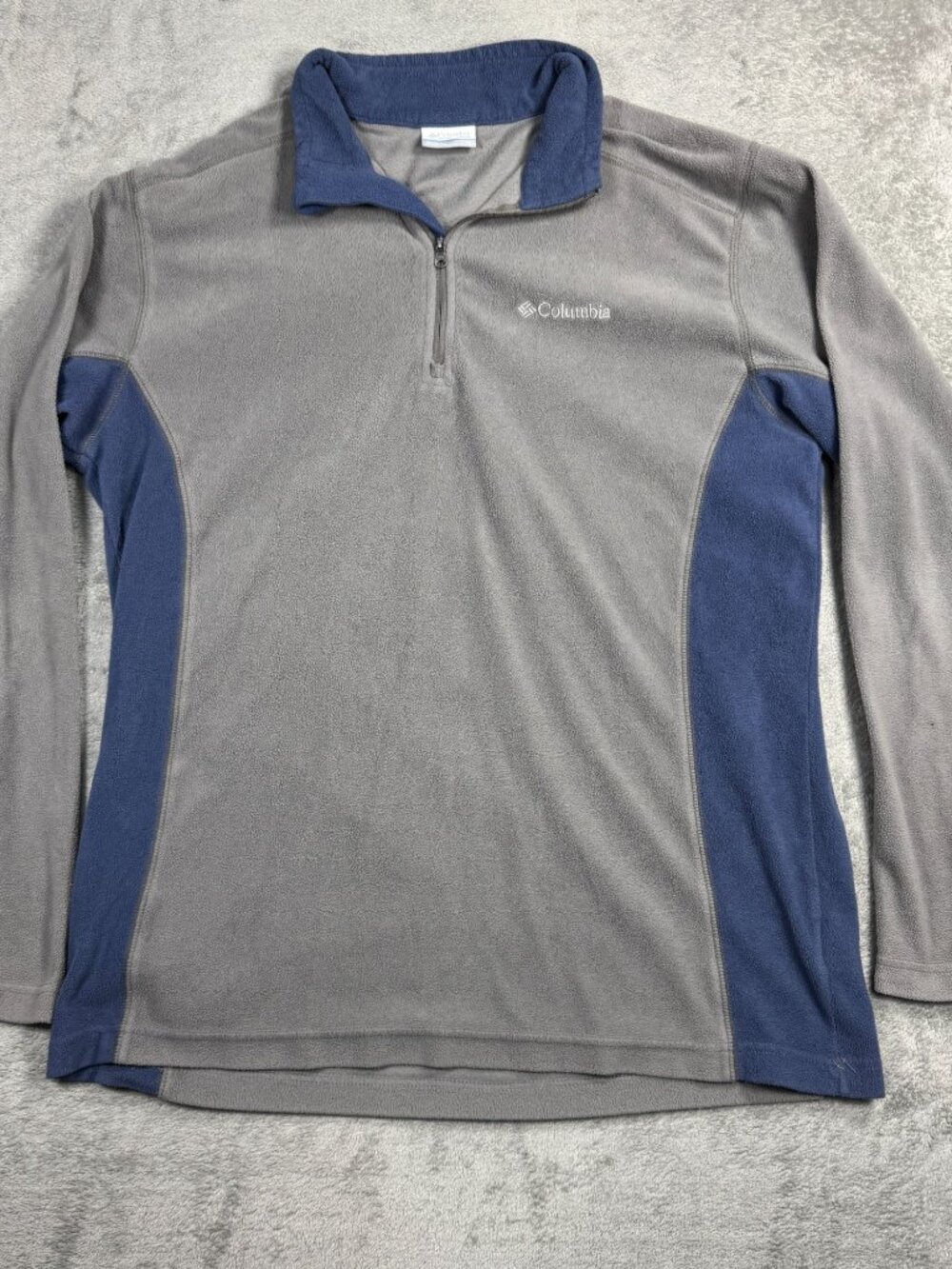 Columbia Quarter Zip Soft Fleece Mens M Gray Blue Outdoor Hiking Gorpcore